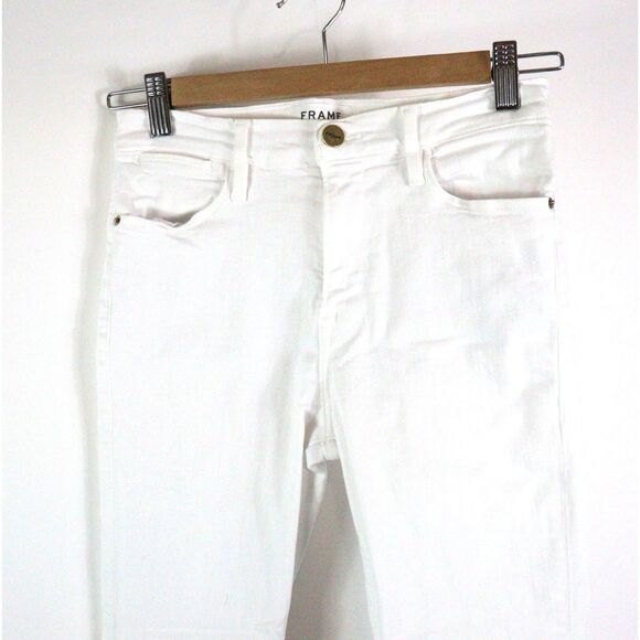 EC Frame Denim Le High Skinny White Raw Shredded Hem Jeans 26 - Picture 6 of 10